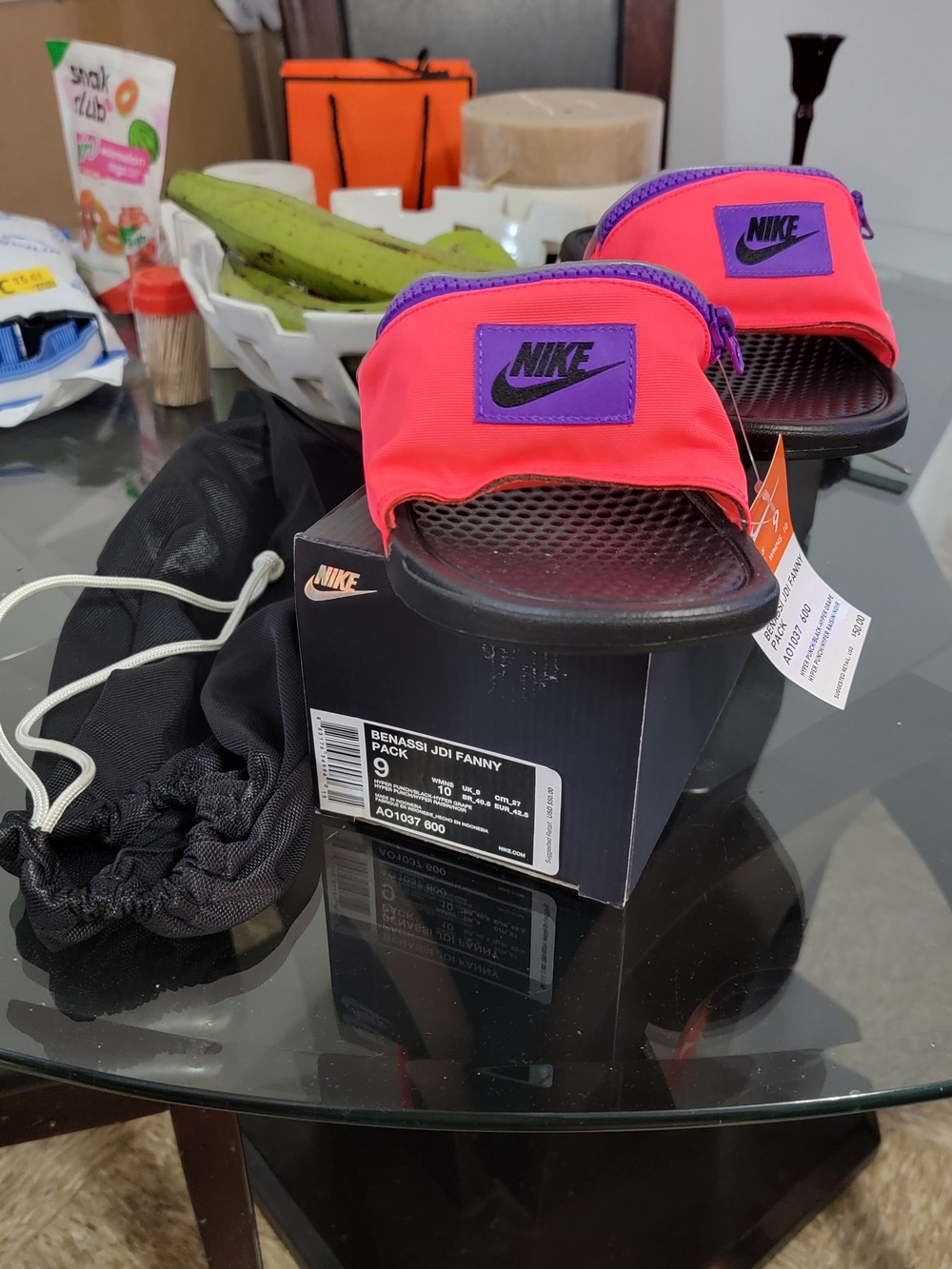 Nike Benassi JDl hyper Punch Fanny Pack Slides - Infared & Purple